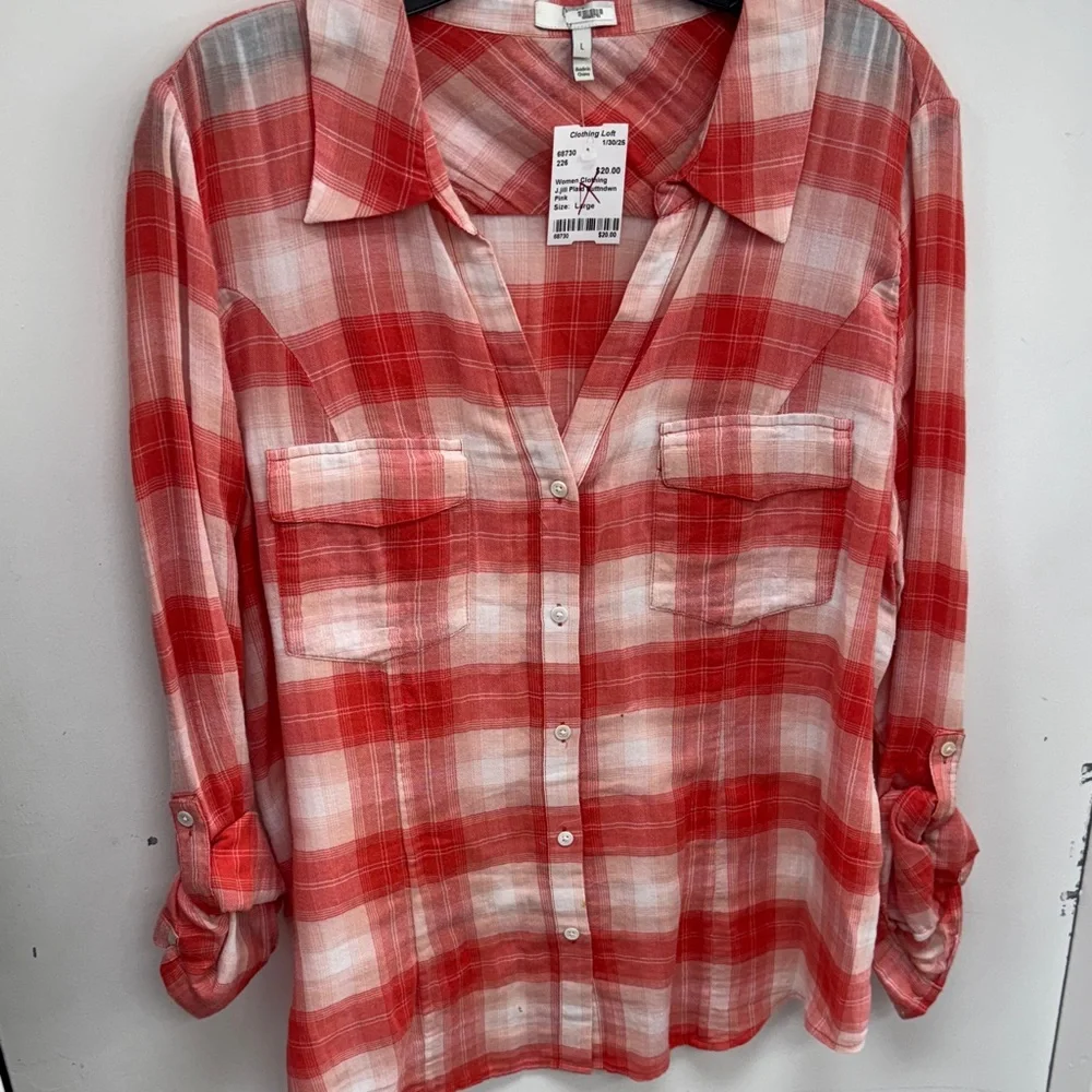 Joie Red and White Plaid Button Down Shirt Size Large - Picture 1 of 1